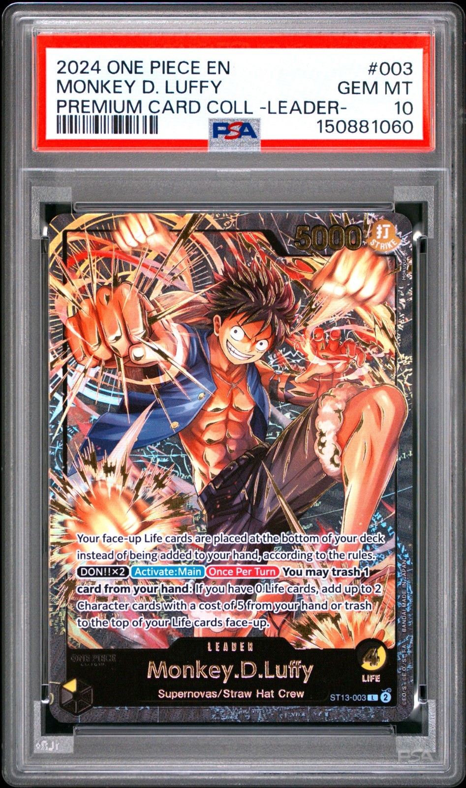 One Piece Premium Card Coll. Leader Monkey D Luffy #003 PSA 10 GEM MINT