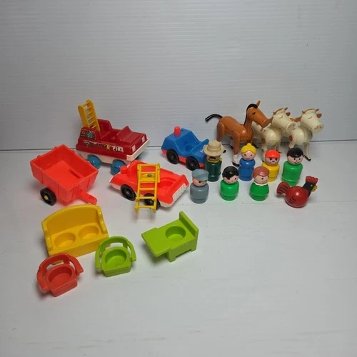 Vintage Fisher Price Little People Farm Animal Lot With Accessories