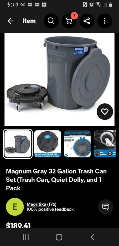 50 Gallon Trash Can Set (Trash Can, Quiet Dolly, and 1 Pack No Lid.