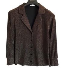 Leith Blazer Women Medium Metallic Gold Single Button Woven Long Sleeve Workwear