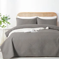  King/Cal King Quilt Set Grey,Ultrasonic Embossed Bedspread, Lightweight 
