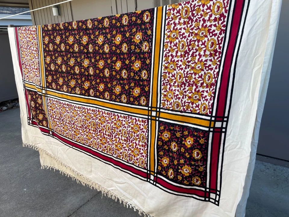 Colcha cubrecama de algodón Queen completa con estampado de bloques 80 x 92 pulgadas lectura floral Foto 2 de 4