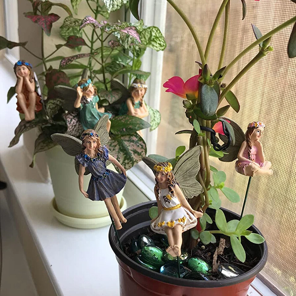 6x Flor Hadas Figura Miniatura Jardín Resina Adornos Estatua Maceta Decoración Foto 4 de 4