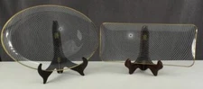 Vintage Lot 2 Mid Century Modern Optic Spiral Glassware Trays Oval Gold Trim