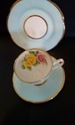 Longton bone china carver ware harlequin  rose trio baby blue