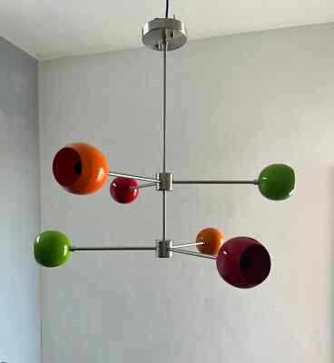 6 Arms 6 Light Brass Multi-color Sputnik Chandelier Modern Stilnovo Mid Century