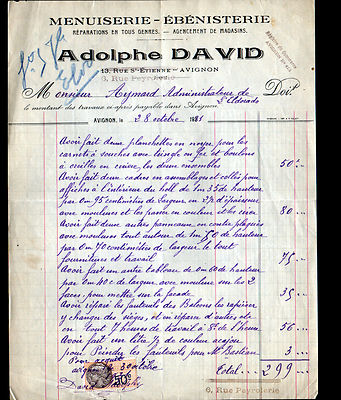 AVIGNON (84) SCHREINEREI EBENISTERIE ''Adolphe DAVID'' 1931