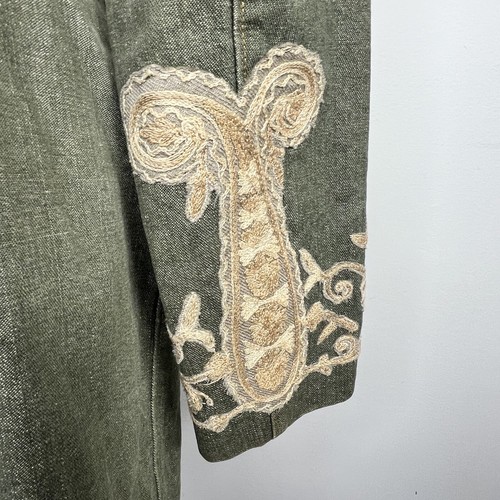 Plenty Tracy Reese Anthropologie Olive Green Embroidered Long Denim Nehru Jacket - Picture 18 of 18