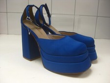 KAREN MILLEN 40 7 (6.5) PLATFORM SHOES electric blue faux silk disco 70s retro