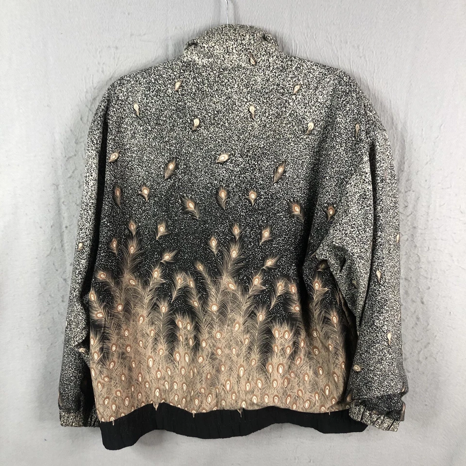 Chaqueta de Colección Kelly Lynn Para Mujer 2X Talla Grande Negra Tostada Bombardero Plumas de Pavo Real Foto 2 de 4