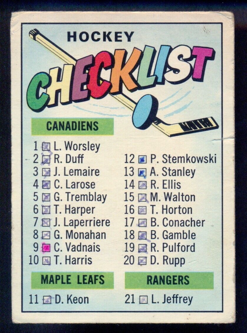 1967-68 TOPPS HOCKEY NHL #66 First Checklist marked (1-66) VG-EX Card eBay