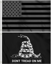 All Black Out American Flag - Don't Tread On Me Gadsden Flag 3x5 ft 2-Pack 100D