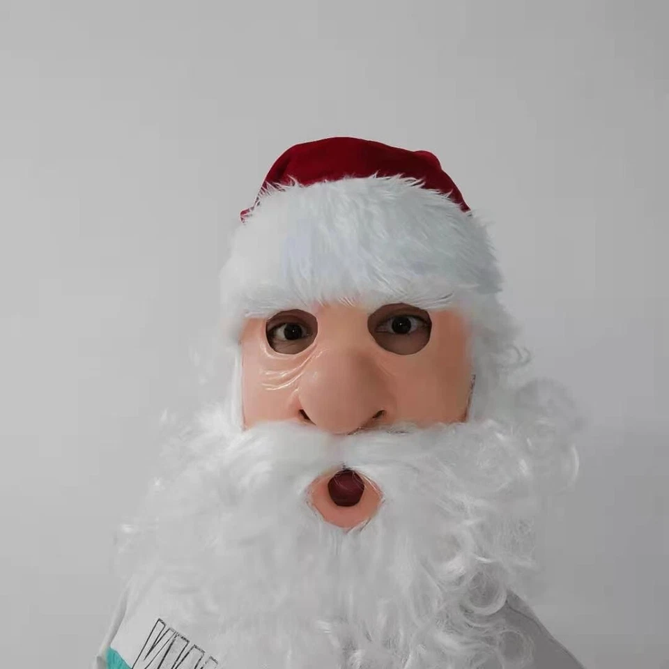 Christmas Santa Claus Latex Mask with Full Set Beard Red Cap for Party Xmas - Image 2 of 4