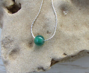 Turquoise Single Bead Necklace on Sterling Silver Chain 6mm Green Gemstone Charm 