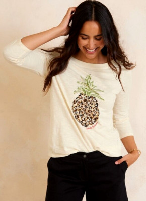 NWT Tommy Bahama Embellished Leopard Pineapple 3/4 Sleeve Lux T-Shirt  S