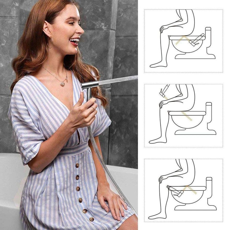 Bidet Brause Set Schlauch + Halter Dusche Edelstahl Hand WC Duschkopf Hygiene - Bild 4 von 4