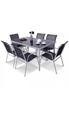 Costway 7 Piece Patio Furniture Steel Table Chairs Dining Set Silver Black For Sale Online Ebay