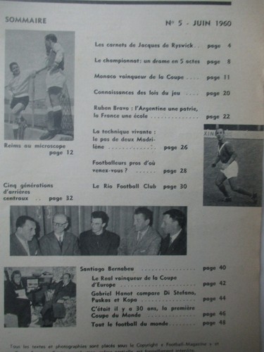 Football Magazine Numéro 5 de Juin 1960 (Real Madrid,Reims,Monaco,Ruben Bravo... - Picture 2 of 13
