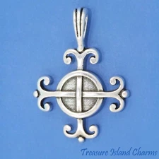 Celtic Wisdom Halo Ringed Cross 925 Solid Sterling Silver Pendant MADE IN USA