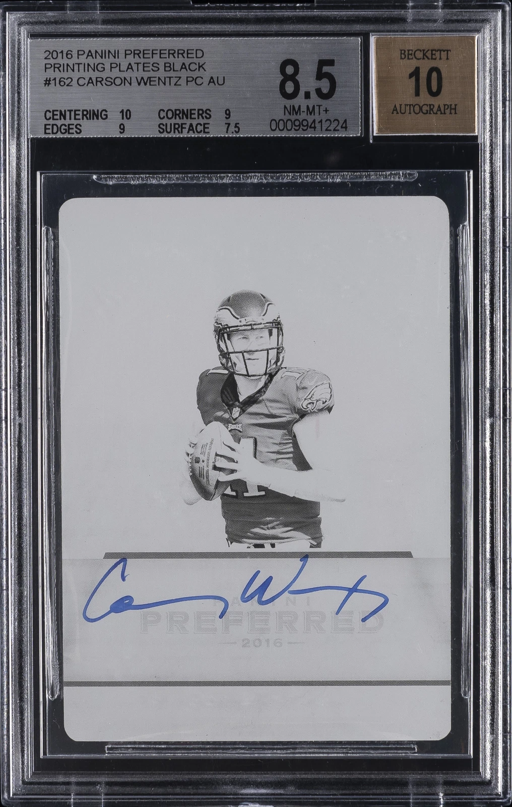 Carson Wentz Panini Plates & Patches Printing Plates #218 2016 Panini Prizm-Black 1/1