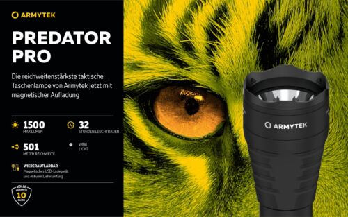 Armytek Nuevo Predator Pro Blanco Lámpara LED Táctica USB Recargable - Imagen 2 de 22