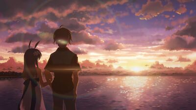 Anime dj max beach sunset looking into the distance lens Playmat Gaming Mat Desk