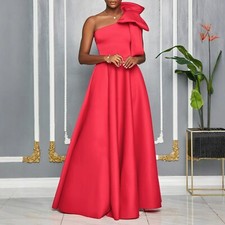 Elegant Satin Prom Dresses Long Bow Ribbon One Shoulder Evening Gown for Women