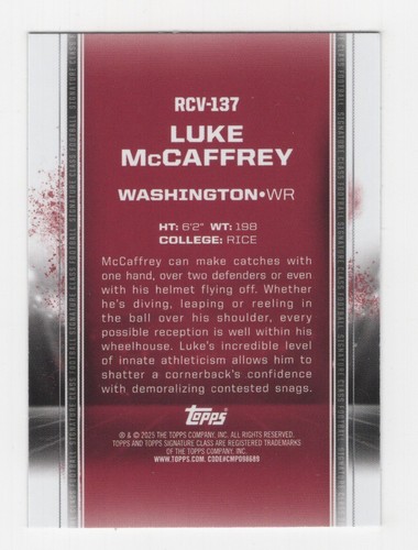 2024 Topps Signature Class Rookie Clase 2 Cromo Luke McCaffrey Commanders - Imagen 2 de 2