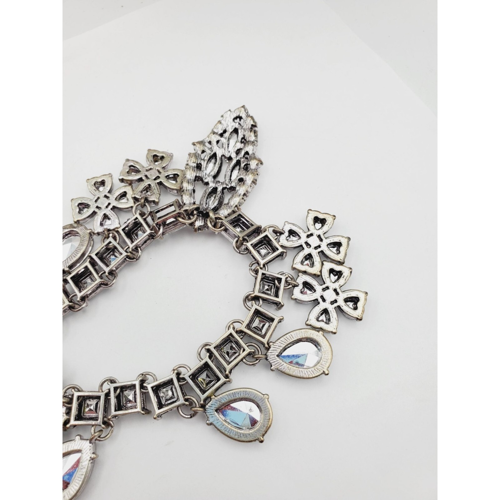 Statement  silver tone Rhinestone flower square t… - image 17