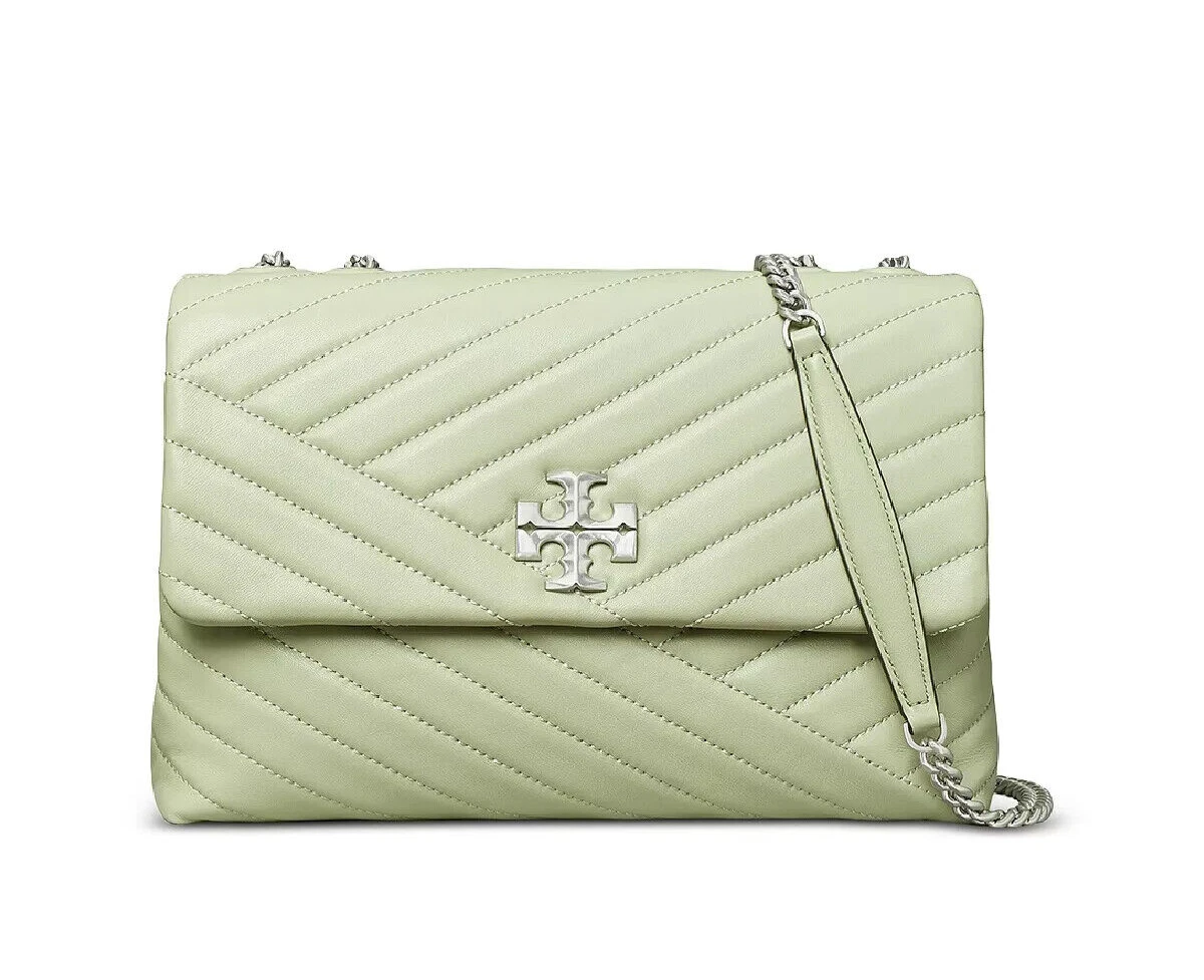 NWT Tory Burch Kira Chevron Leather Shoulder Bag Pine Frost Green