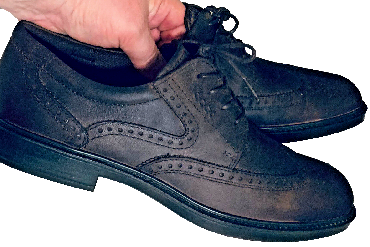 SAOLA Scarpe Ecco da uomo Vitrus Wingtip Oxfords marrone scuro suole in gomma scamosciata 10 EU 44