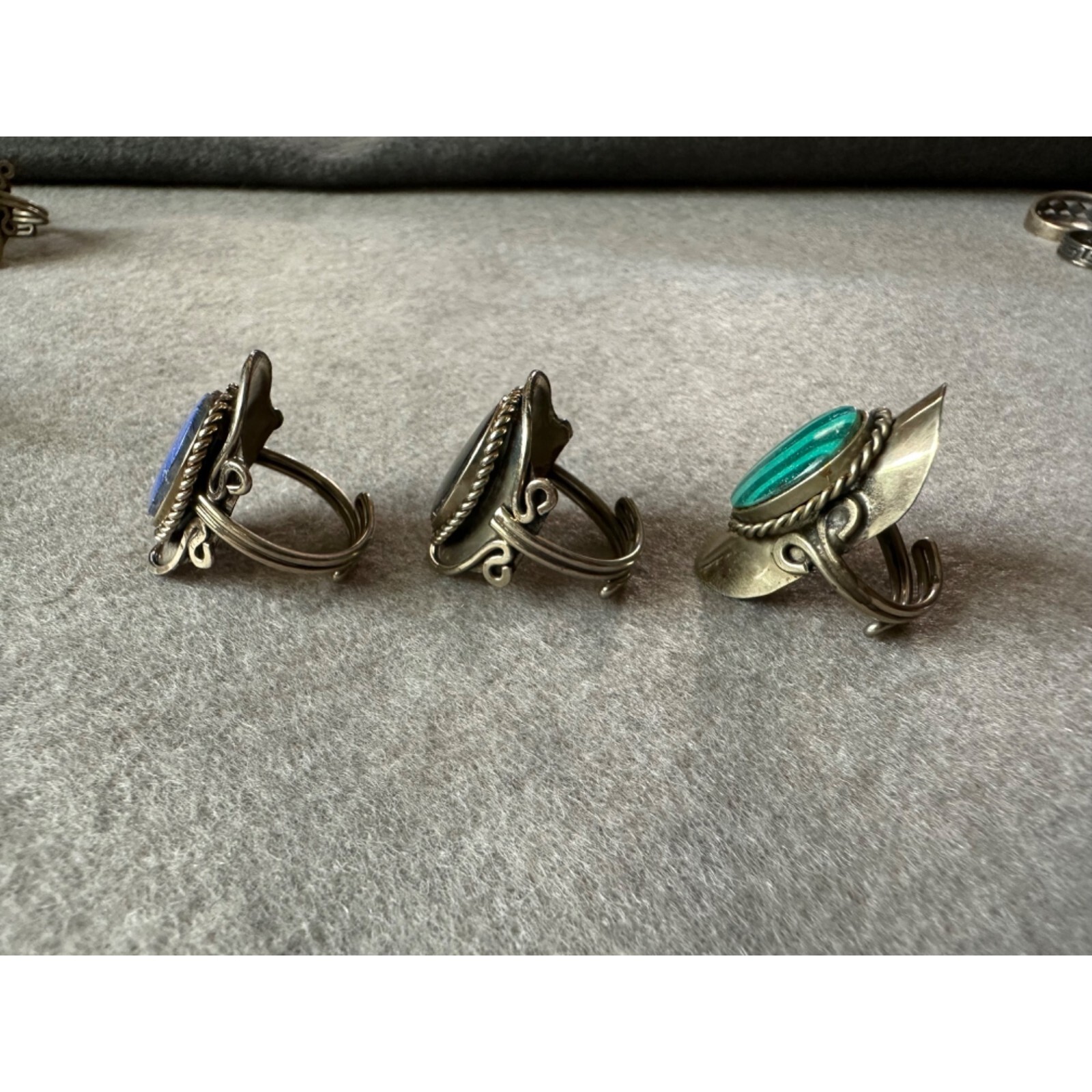 Three Silvertone And Stone Rings Adjustable Sizin… - image 4