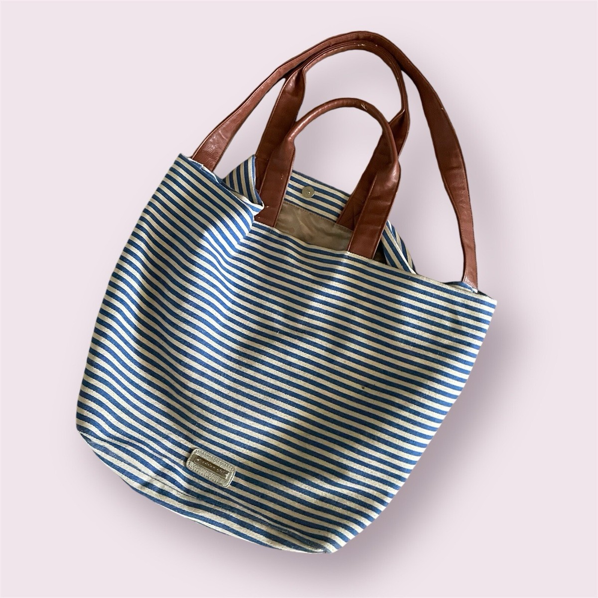 2/$12 Blue White Striped Weekender Bag Tote Crossbody/Long