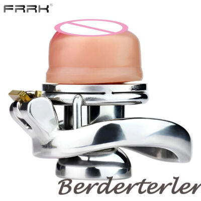 FAAK Sissy Flat Chastity Cage with Skin Pussy Tube CBT Steel Negative Ring