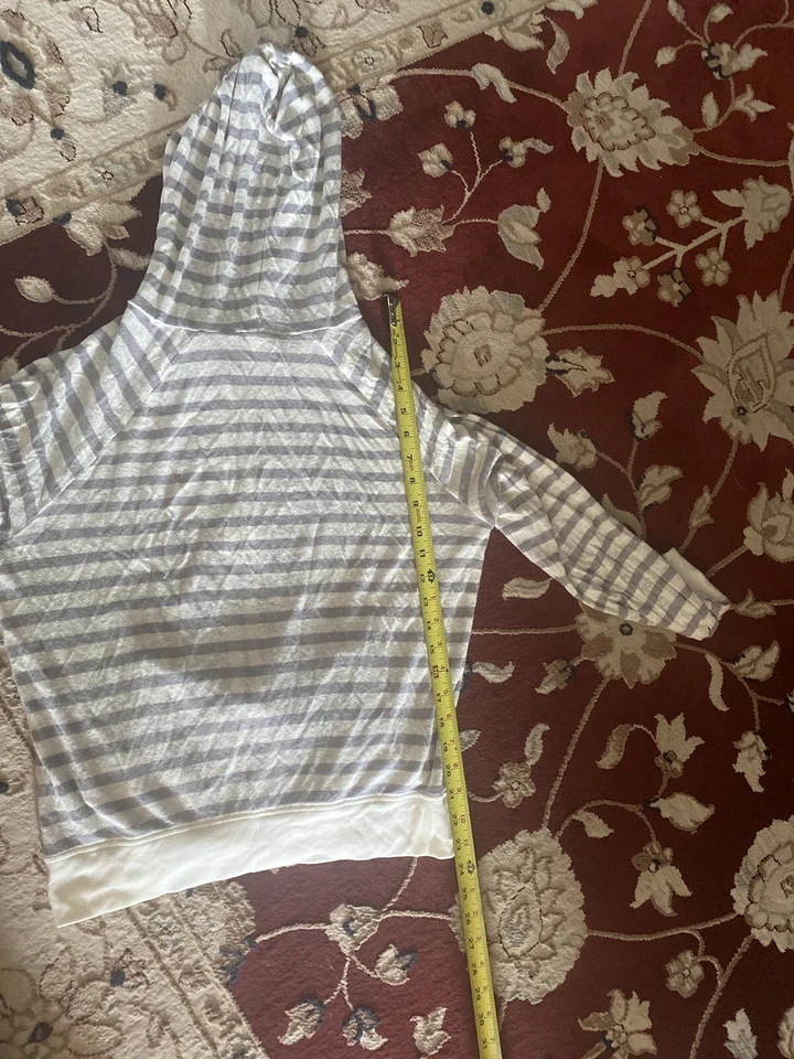 SUDADERA CON CAPUCHA CASLON LINO/CODÓN/SPANDEX S GRIS/BLANCO A RAYAS LIGERA CON CREMALLERA NUEVA SIN ETIQUETAS Foto 3 de 4