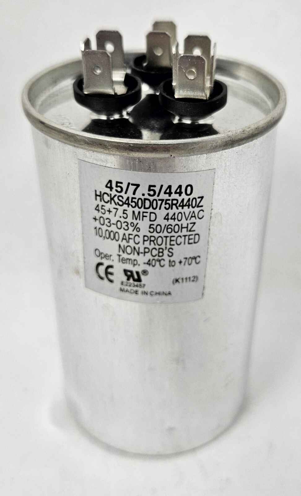BesTech BTR4575440 45+7.5 MFD Round Capacitor Multi Purpose 370/440 VAC