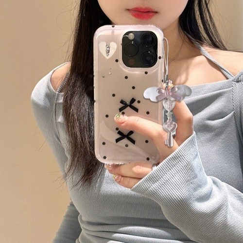 Elegant Bowknot Beaded Mobile Phone Chain with Heart Charm Dainty Wing Ornament - Zdjęcie 5 z 8
