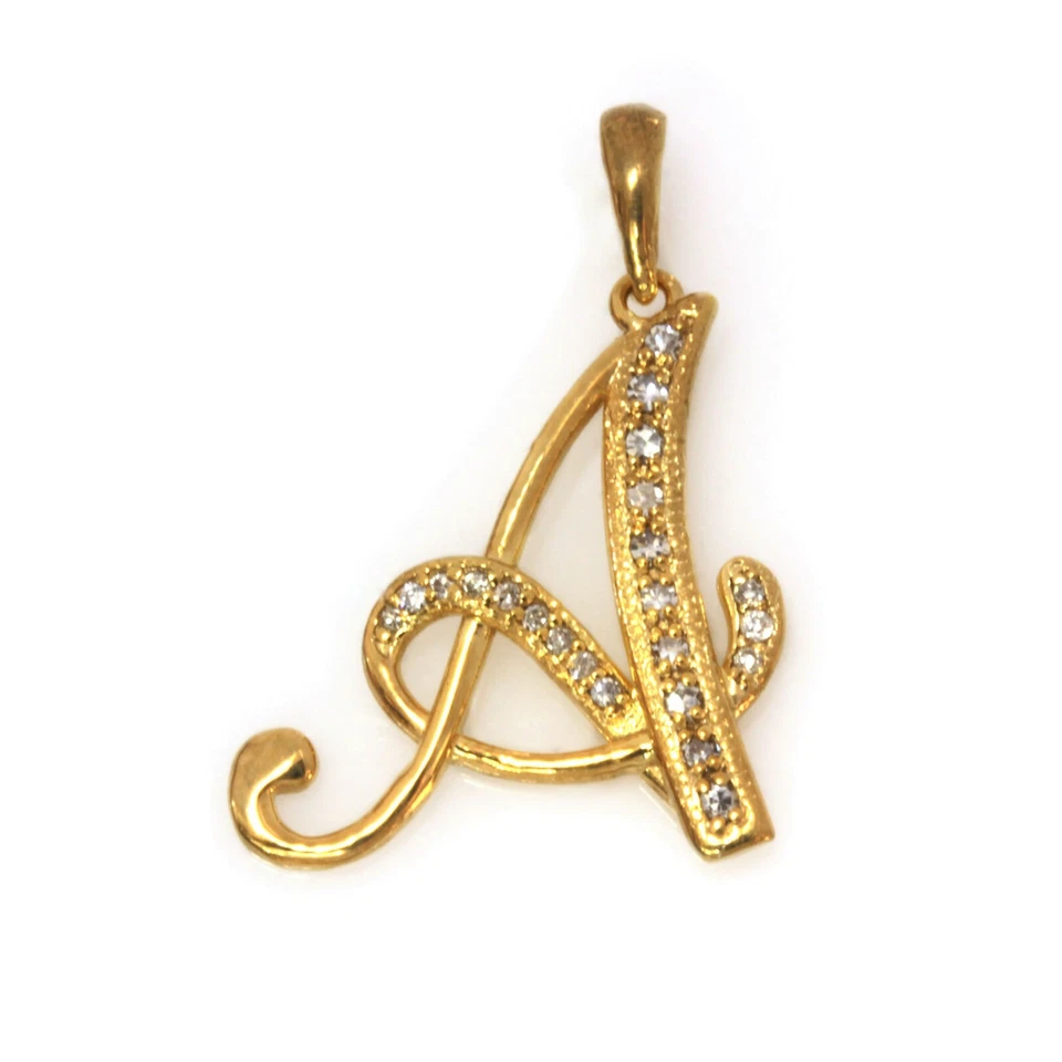 Colgante gota inicial letra A de oro blanco sólido de 14 k diamante natural de 0,1 quilates 24 mm Foto 4 de 4