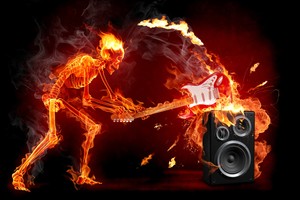 Skeleton Fire Flames Guitar Speaker WALL ART CANVAS FRAMED OR POSTER PRINT | eBay