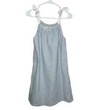 Lands' End Girls Size 14 Blue And White Bow Straps Fully Lined Seersucker Dress