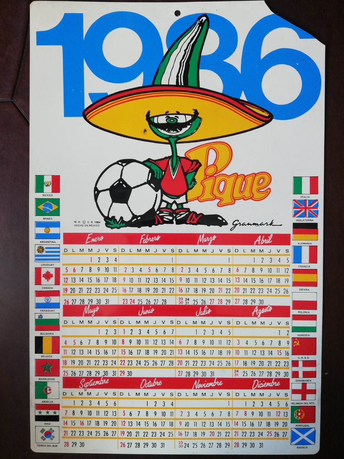Vintage Mexican Wall Calendar Pique Mascot Mexico 86 FIFA World Cup Football  | eBay