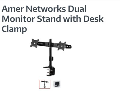 Amer Mounts AMR2C - Supporto Doppio Monitor A Morsetto Per Scrivania - Per Schermi Da 15 A 24 Pollici - VESA 75/100
