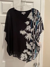 JM Collection Women Gorgeous Shade Black Blue Blouse Top Sz S short Sleeve NWT