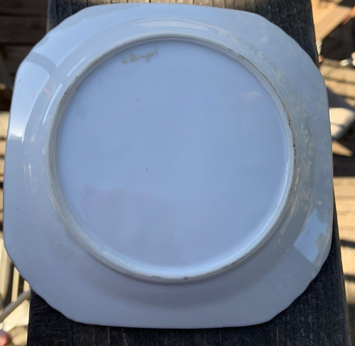 Lemon Dish Nut, Candy Dish Porcelain Vtg Square One Handle 5.25" Plate Flowers - Picture 5 of 6