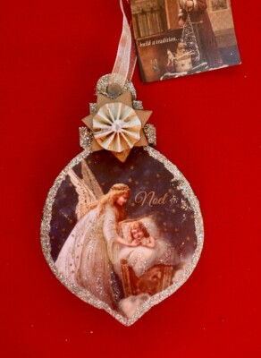 Two New Bethany Lowe Glitter Angel Corrugated Christmas Ornaments Retro NOS