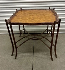 Dennis & Leen Iron & Leather Top Faux Twig Bois Side Accent Cocktail Table