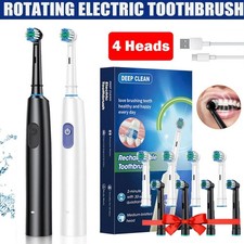 Electric Toothbrush Rechargeable Pro Rotating Brush with 4 Heads Timer 5 Modes