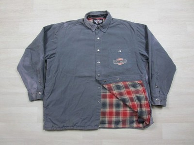 Harley Davidson Embroidered Flannel Lined Denim Jacket Size (XL) Faded Shacket