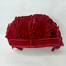 Vintage 1950s Red Velvet Leaf Cocktail Hat Fascinator Mid Century Calot