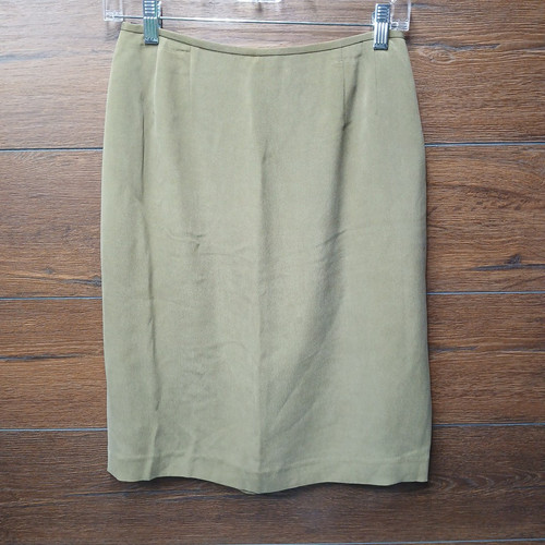 Kasper Silk Skirt Women’s 6 Olive Green Lined Back Zip Slit Pencil Straight - Bild 1 von 9